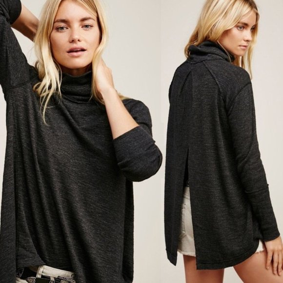 Free People Turtleneck Sweater Knit Split Back Grey Size XS - Picture 4 of 15